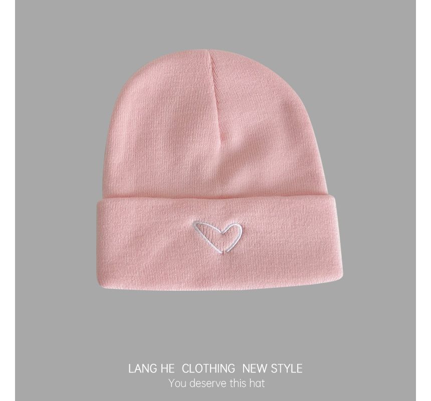 Heart Embroidered Knit Beanie