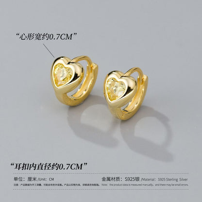 Heart Rhinestone Sterling Silver Huggie Earring