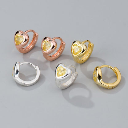 Heart Rhinestone Sterling Silver Huggie Earring