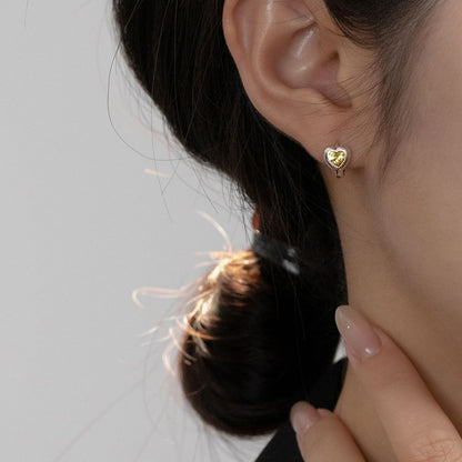 Heart Rhinestone Sterling Silver Huggie Earring