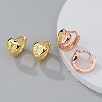Heart Rhinestone Sterling Silver Huggie Earring