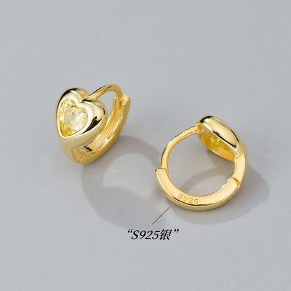 Heart Rhinestone Sterling Silver Huggie Earring