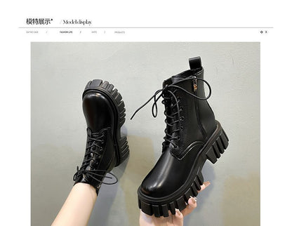 Lace-Up Platform Short Boots