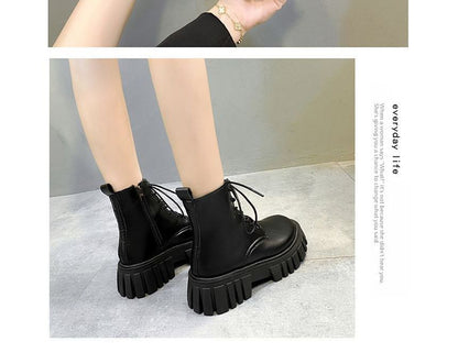 Lace-Up Platform Short Boots