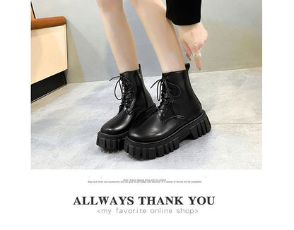 Lace-Up Platform Short Boots