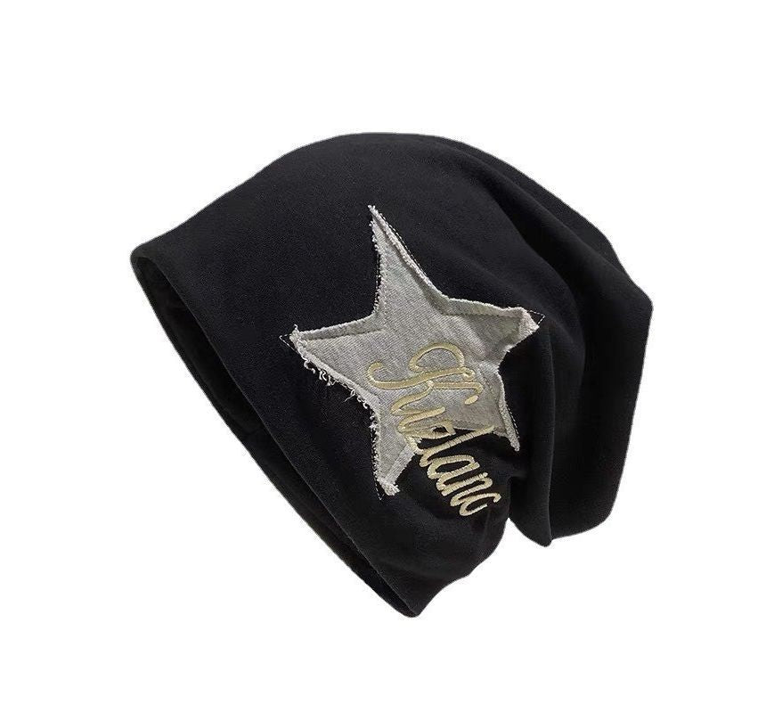 Lettering Star Embroidered Slouchy Beanie