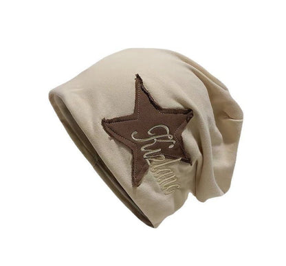 Lettering Star Embroidered Slouchy Beanie