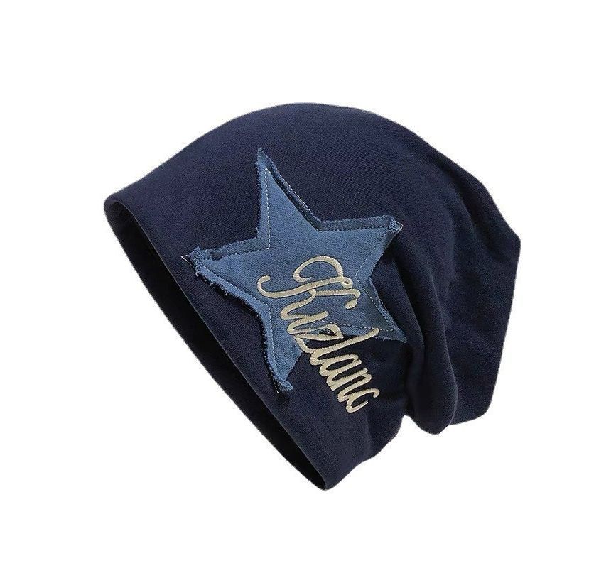 Lettering Star Embroidered Slouchy Beanie