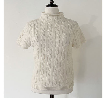 Short-Sleeve Mock-Neck Plain Knit Top
