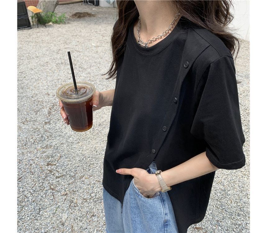 Short-Sleeve Crew Neck Plain Side-Slit Tee