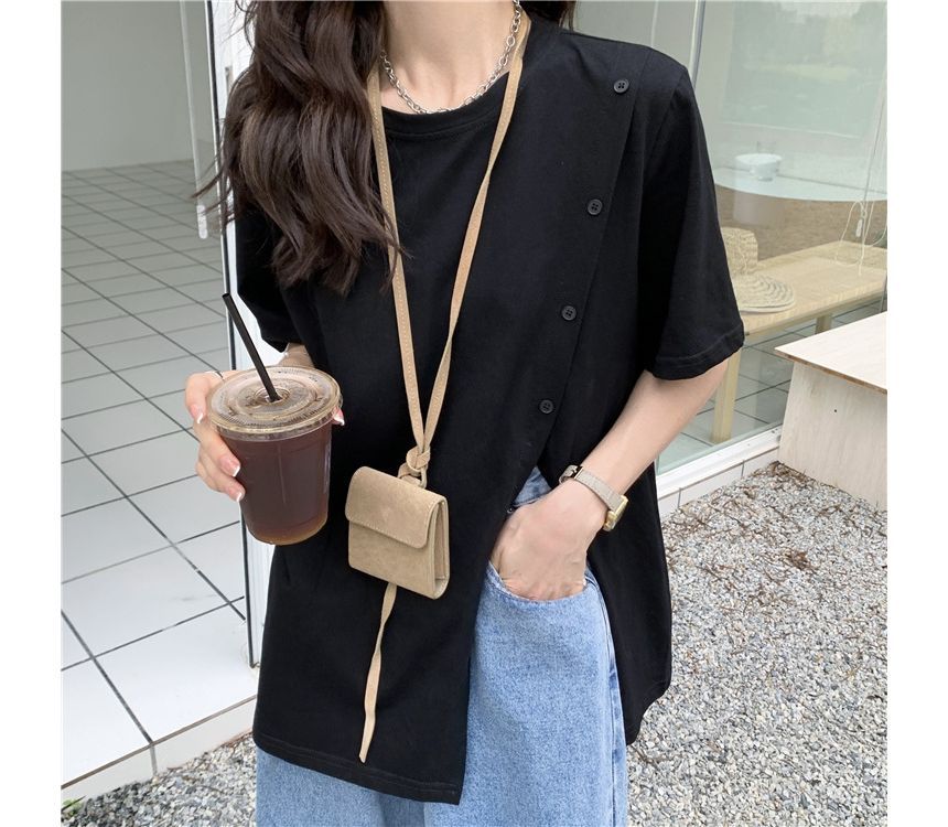 Short-Sleeve Crew Neck Plain Side-Slit Tee