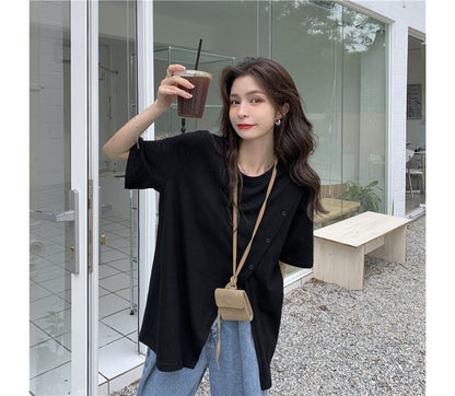 Short-Sleeve Crew Neck Plain Side-Slit Tee