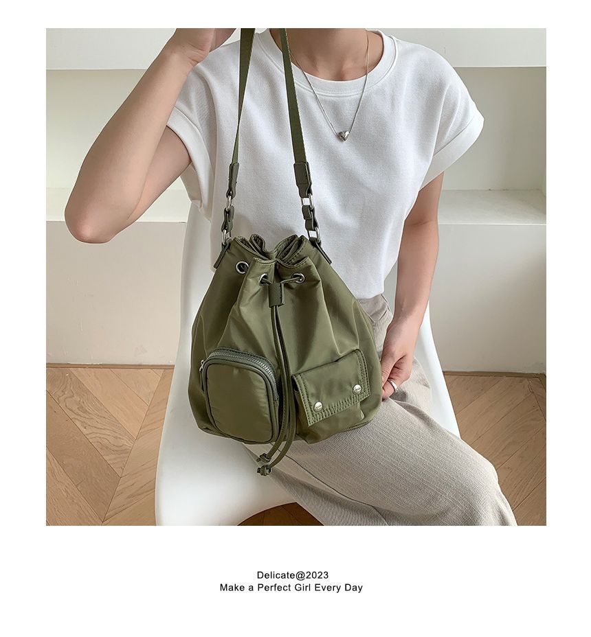 Drawstring Nylon Bucket Bag