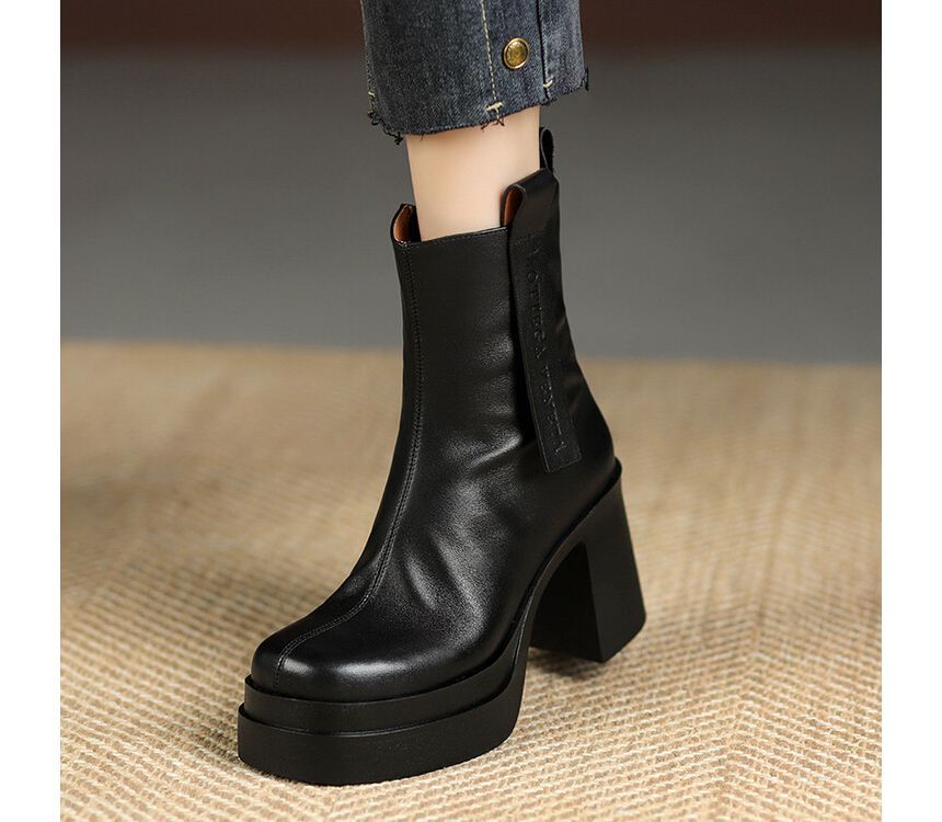 Square Toe Platform Block Heel Short Boots