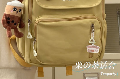 Letter Embroidered Multi-Pocket Backpack / Bag Charm / Set