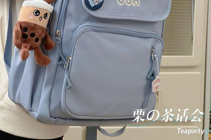 Letter Embroidered Multi-Pocket Backpack / Bag Charm / Set