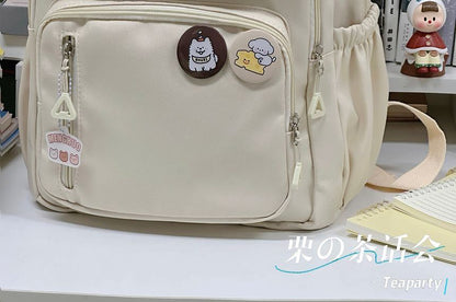 Letter Embroidered Multi-Pocket Backpack / Bag Charm / Set
