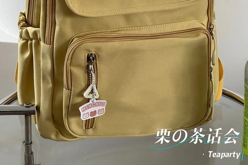 Letter Embroidered Multi-Pocket Backpack / Bag Charm / Set