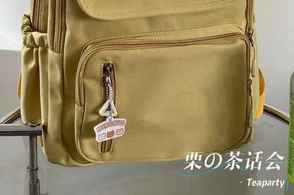 Letter Embroidered Multi-Pocket Backpack / Bag Charm / Set