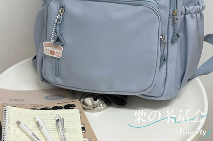 Letter Embroidered Multi-Pocket Backpack / Bag Charm / Set