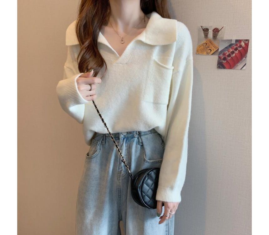 Sweater Loose-Fit Plain V-Neck