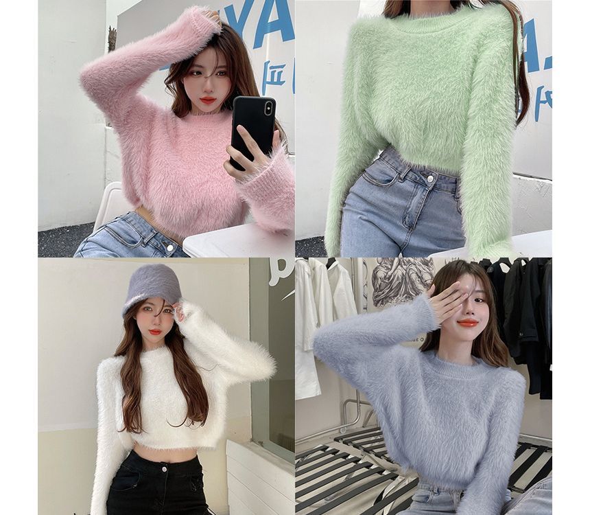 Sweater Neck Plain Round Cropped
