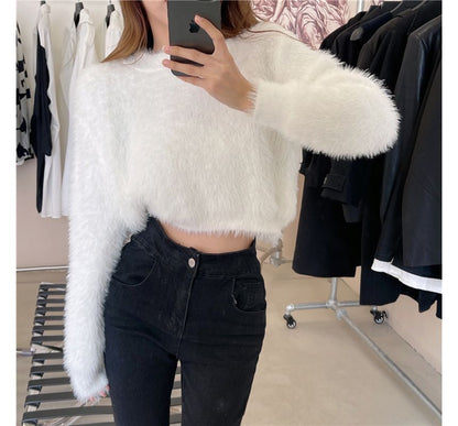 Sweater Neck Plain Round Cropped