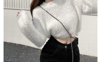 Sweater Neck Plain Round Cropped