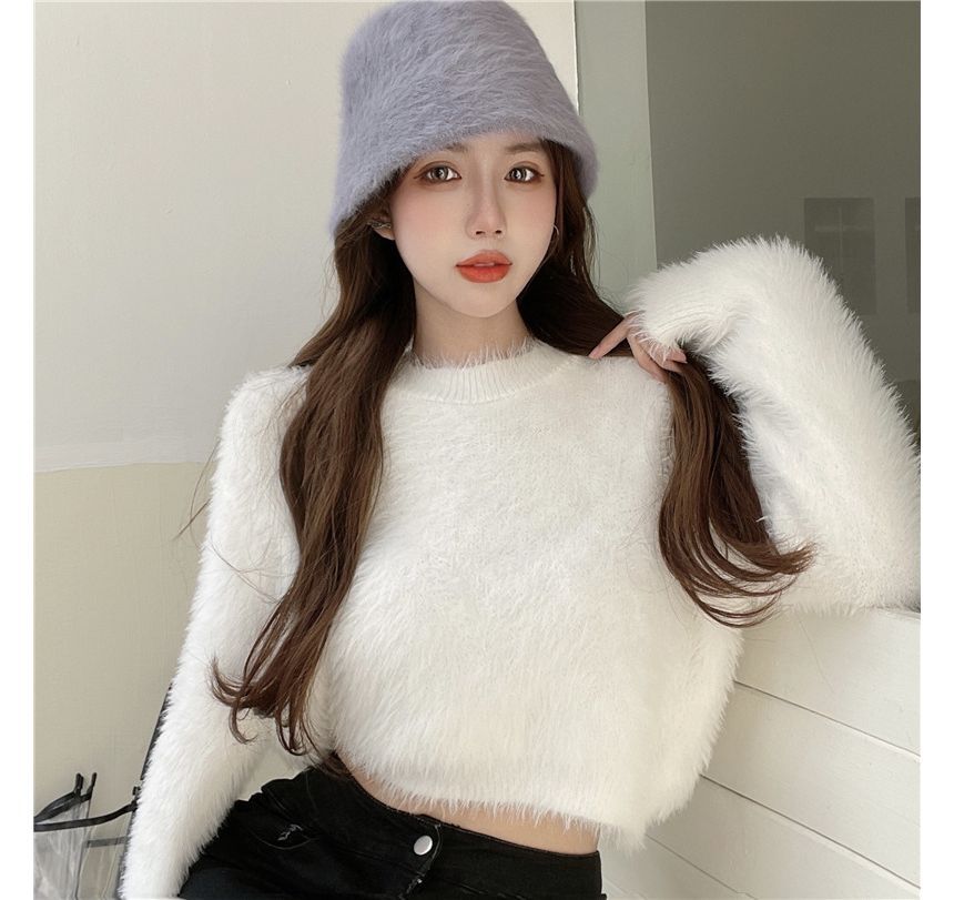 Sweater Neck Plain Round Cropped