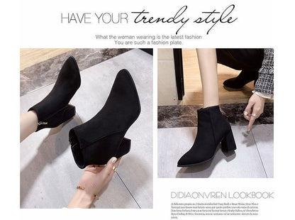 Boots Chunky Pointed Heel Ankle