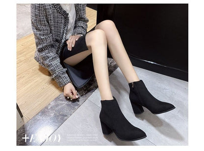 Boots Chunky Pointed Heel Ankle