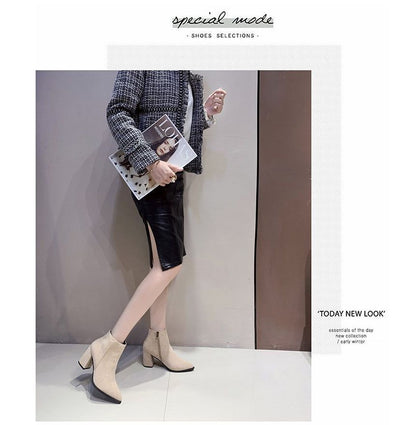 Boots Chunky Pointed Heel Ankle