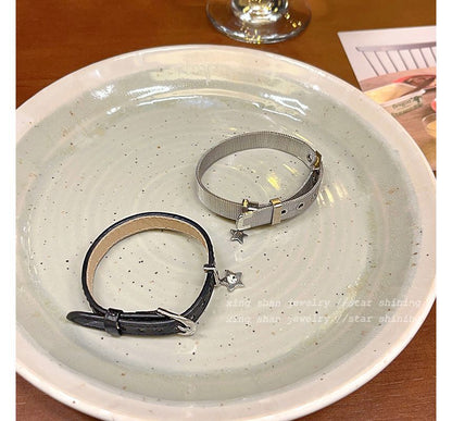 Buckled Faux Bracelet Star Leather Pendant Alloy /