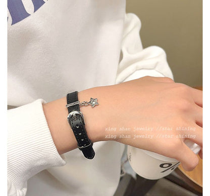 Buckled Faux Bracelet Star Leather Pendant Alloy /