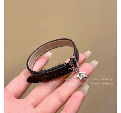 Buckled Faux Bracelet Star Leather Pendant Alloy /