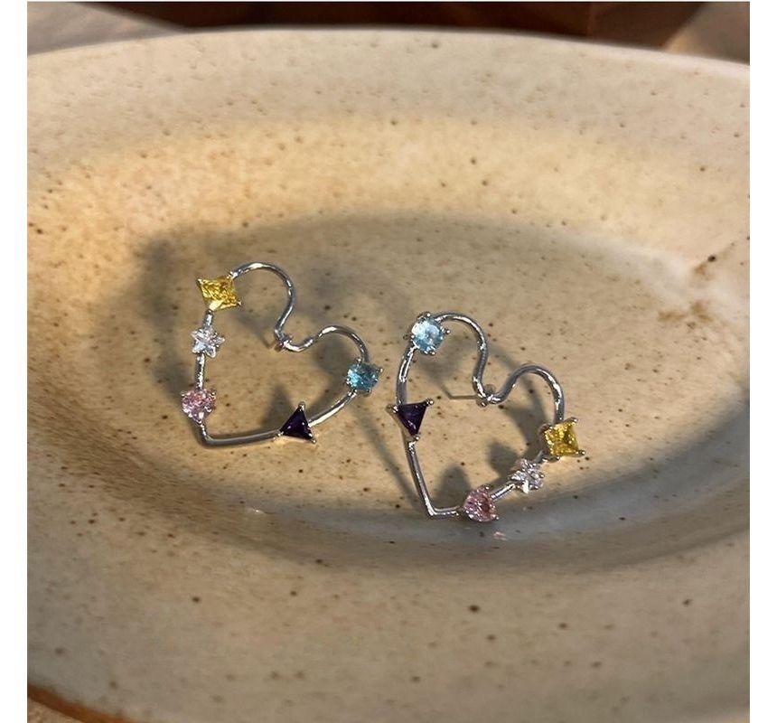 Heart Earring Stud Alloy Rhinestone