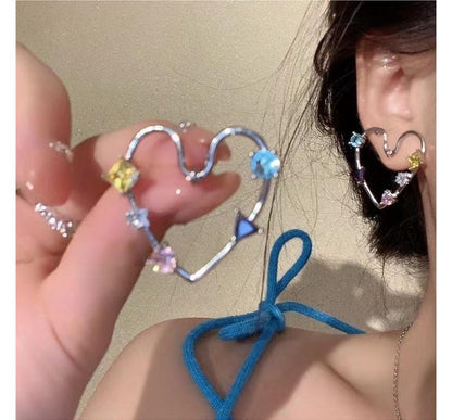 Heart Earring Stud Alloy Rhinestone