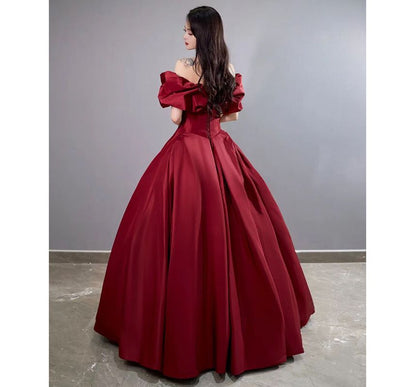 Short-Sleeve Off Shoulder Plain Ruched A-Line Evening Gown