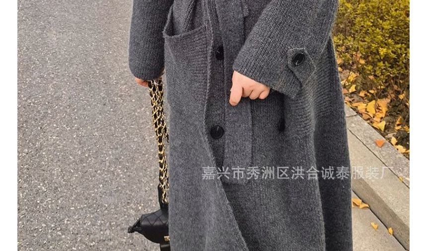 Plain Midi Knit Double-Breasted Trench Coat