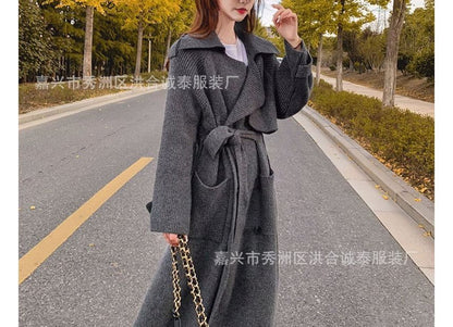 Plain Midi Knit Double-Breasted Trench Coat