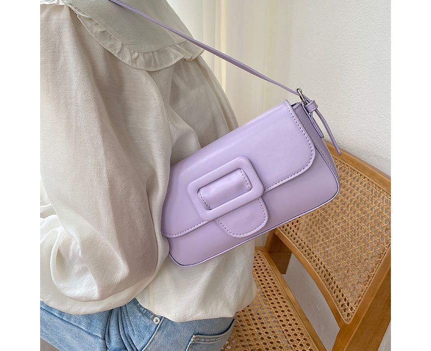 Faux Leather Buckled Flap Shoulder Bag