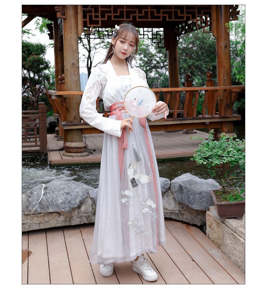 Crane Embroidered Hanfu Costume Set