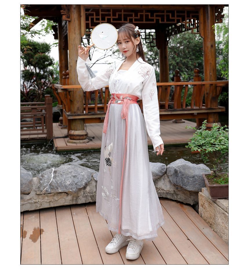 Crane Embroidered Hanfu Costume Set