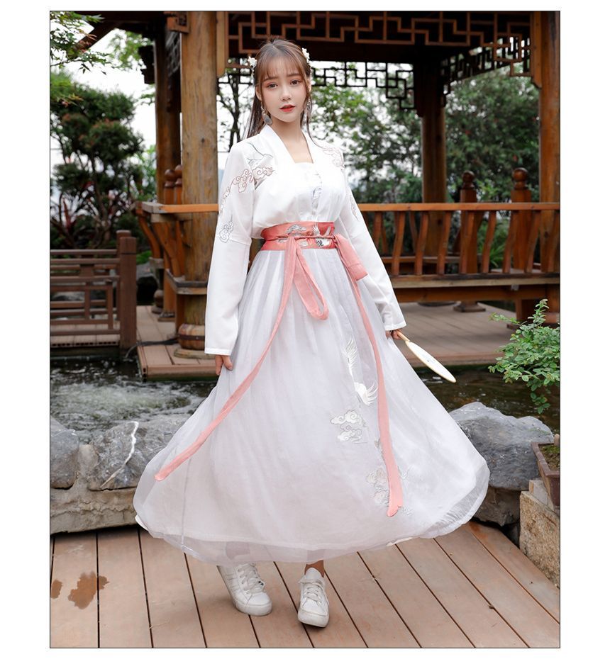 Crane Embroidered Hanfu Costume Set