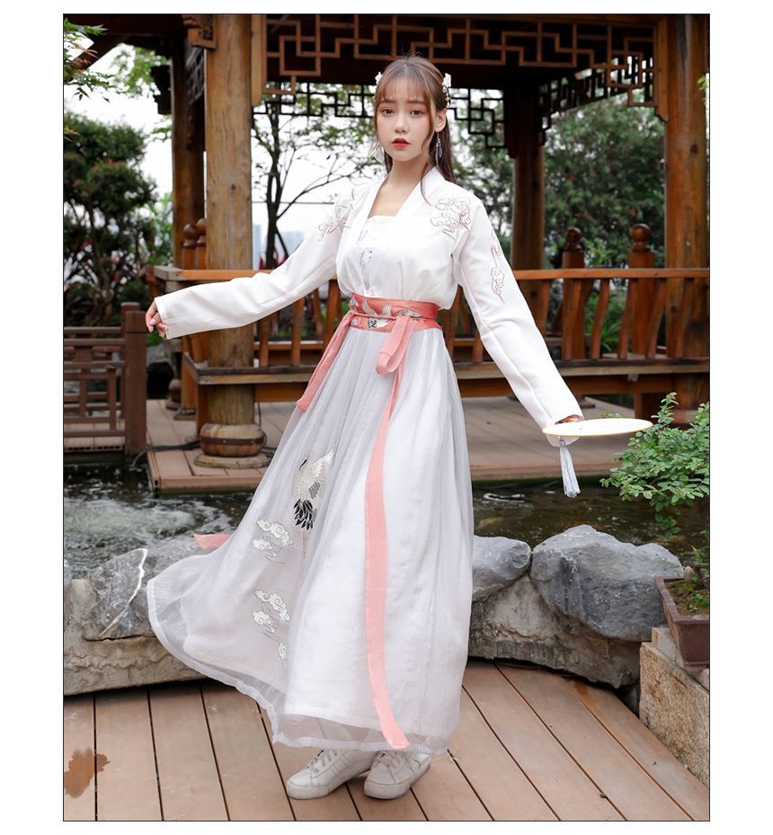 Crane Embroidered Hanfu Costume Set