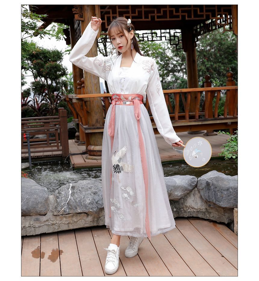 Crane Embroidered Hanfu Costume Set