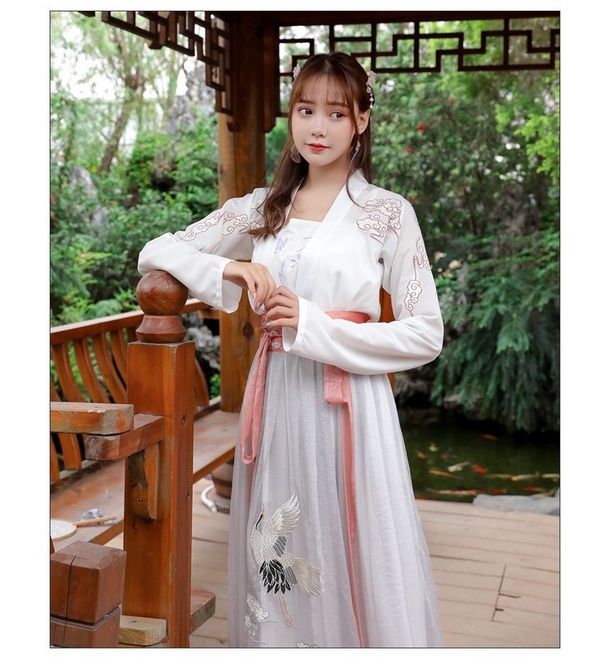 Crane Embroidered Hanfu Costume Set