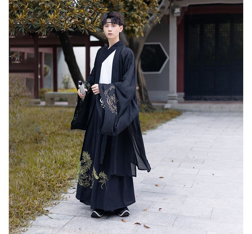 Couple Matching Embroidered Hanfu Jacket / Blouse / High Waist Maxi A