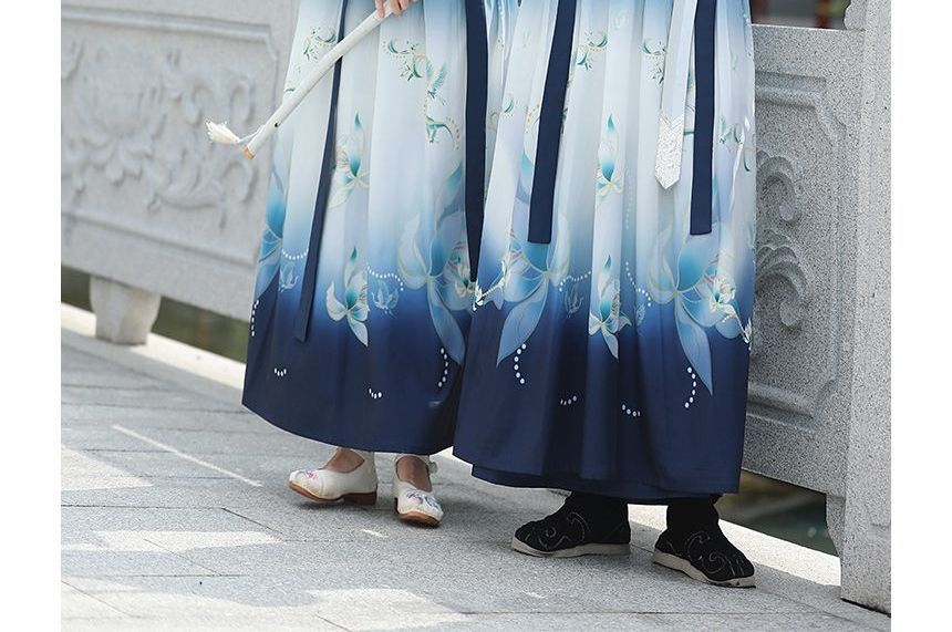 Couple Matching Flower Embroidered Hanfu Costume Set