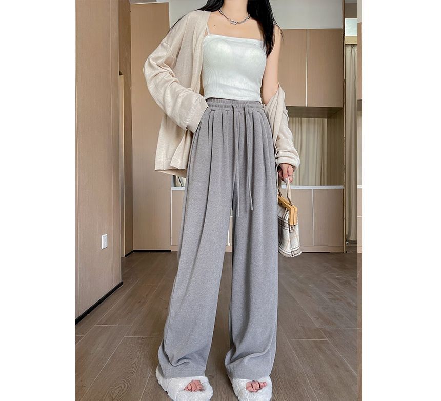 High Rise Plain Drawstring Drape Wide Leg Sweatpants